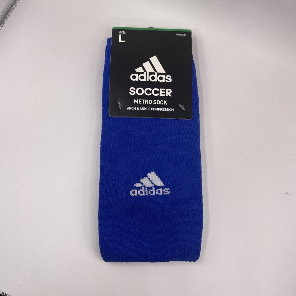 NWT Adidas Soccer Metro Socks Royal Blue Large (L) Mens Size 9-13 Womens 10-12 - Picture 2 of 3